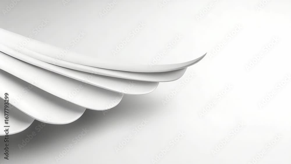 Poster abstract white curved paper-like sheets in wave pattern on light background