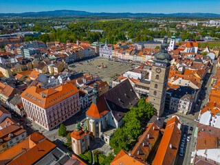 Panorama of the main square in Ceske Budejovice, Czech republic