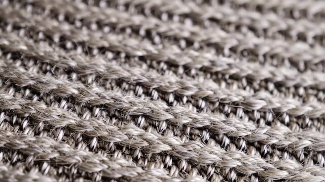 Detailed Macro View Panning Across a Soft Grey and White Knitted Fabric Texture.