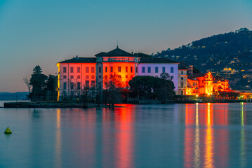 Obraz premium Sunset panorama view of Isola Bella at Lago Maggiore, Italy