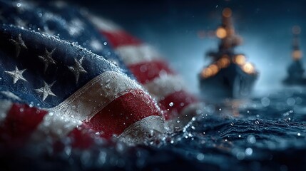 Header or banner design for Pearl Harbor Remembrance Day with patriotic imagery