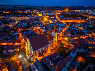 Sunset panorama view of the old town of Znojmo, Czech republic