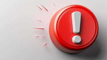A bold white exclamation mark glowing in a red circle  against a white  background, creating a dramatic, high-contrast warning symbol with intense visual impact.