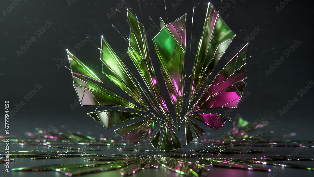 Poster dynamic display of iridescent shards reflecting vibrant colors