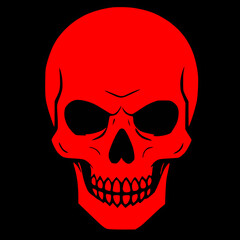 Red skull icon logo, tattoo, sticker halloween isolated black background