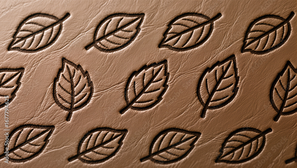 Poster elegant leaf patterns embossed on textured brown surface create depth