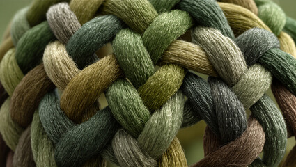 Intricate woven design showcasing a spectrum of earthy green tones