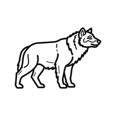 Line art drawing of a wolf standing in profile.