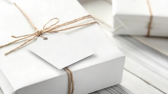Simple wrapped gift box with twine and blank tag