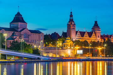 Obraz premium Sunset view of the National Museum in Szczecin, Poland