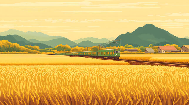 Small Train in Autumn Countryside