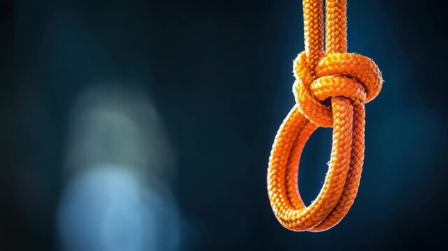 Orange rope noose hanging, dim blue background