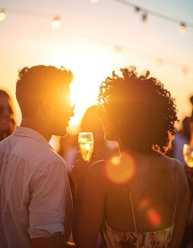 Couple enjoying sunset drinks