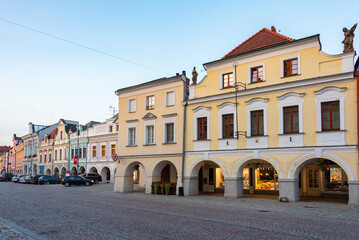 Fototapeta premium Colourful houses at Smetanovo namesti square in Litomysl, Czech