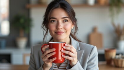 Young woman enjoying a warm cup of coffee
