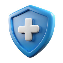 Obraz premium 3d blue shield with white cross isolated on transparent background