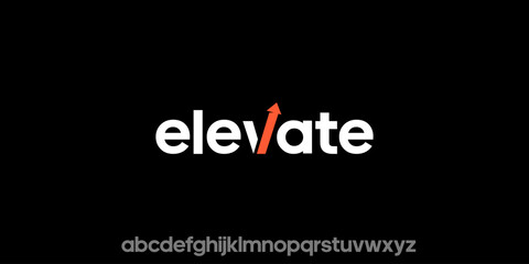 word of elevate . modern minimalist clean alphabet font whit geometric shape. lowercase bold typography vector illustration design