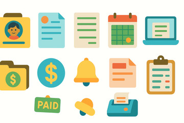 Fototapeta premium Business and finance flat icon set. professional tools for productivity and success