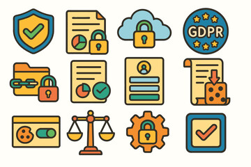 Data protection and security icon set. privacy, compliance flat icon collection