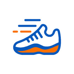 Vector art of stylized icon of a running shoe with motion lines