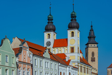 Fototapeta premium Colourful houses at historical square in Telc, Czech republic