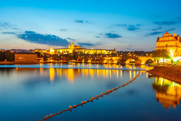 Sunset panorama of Prague dominated by the Prague castle, Czech
