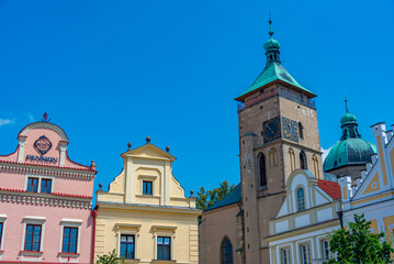 Naklejka premium Colourful buildings at Havlickovo namesti square in the center o