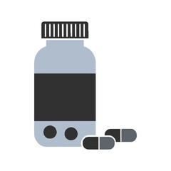 Vector art of gray medicine bottle with pills