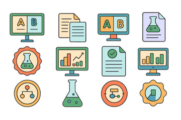 Fototapeta premium Education, science outline icon set. learning, technology, data visual, graphics collection