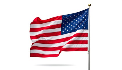A vibrant depiction of the American flag waving proudly against a pure white background.