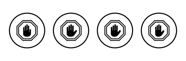 Stop icon logo design. stop road sign. hand stop sign and symbol. Do not enter stop red sign with hand