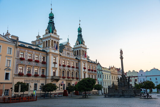 Sunrise view of the historical town hall at Pernstynske namesti