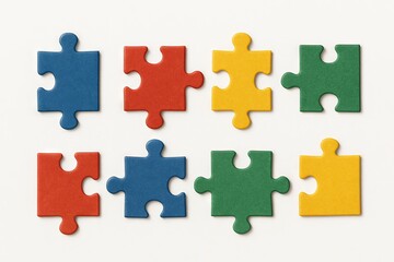 Isolated colorful puzzle pieces on white background. concept of creativity, problem solving, fun game".
