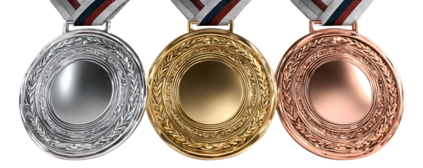 3d gold, silver and bronze medal award icon isolatedon transparent background