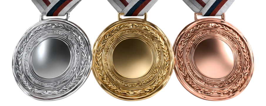 3d gold, silver and bronze medal award icon isolatedon transparent background