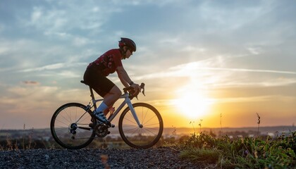 Obraz premium Cyclist Silhouette Against Sunset