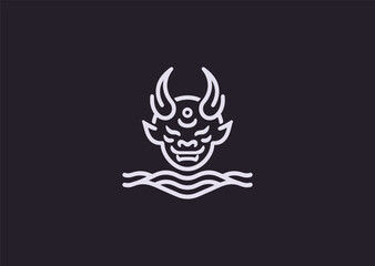 A simple minimalist oni demon line style, symbolizing mystery, dark power, and ancient folklore