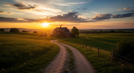 Fototapeta premium Scenic Countryside Road at Sunset.