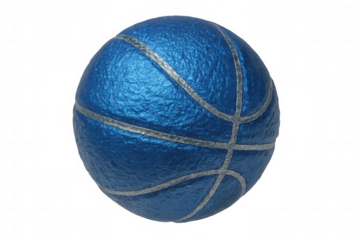 Rotating blue basketball ball with silver lines on transparent background, perfect for sports and competition concepts