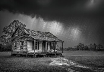 Obraz premium Lonely house in a stormy field