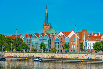 Sunrise view of waterfront of west oder river in szczecin, Polan