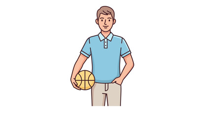 Animated male character in a blue polo shirt holding a basketball, portraying an active and approachable personality for sports or casual themes