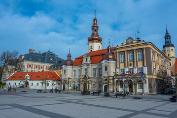 View of the main square in Polish town Pszczyna, Poland
