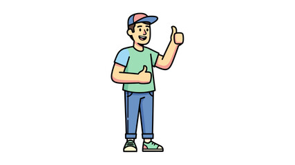 Young man with a cheerful expression giving a double thumbs up gesture, indicating approval and positivity, isolated on a white background, concept of success and excellent service