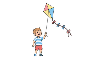 Happy child playing with a colorful kite, representing innocence, outdoor fun, and a carefree childhood moment, perfect for themes of joy and recreation on a sunny day