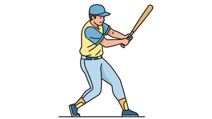 Vibrant illustration of a male baseball player in a strong batting stance, demonstrating readiness and athletic prowess for a powerful swing during a game