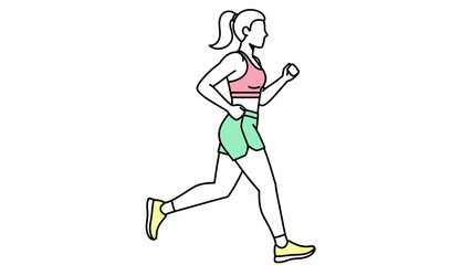 Minimalist vector illustration of a young woman engaging in a dynamic run, showcasing fitness and a healthy active lifestyle. Ideal for sports and wellness designs