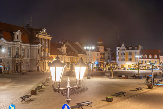 View of the main square in Polish town Pszczyna, Poland