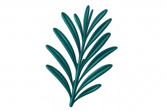 Teal palm leaf silhouette, presenting exotic botanical detail with crisp transparency and vivid tropical coloration