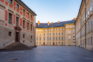 Naklejka premium Sunset view of third Courtyard of Prague Castle in Czech republi